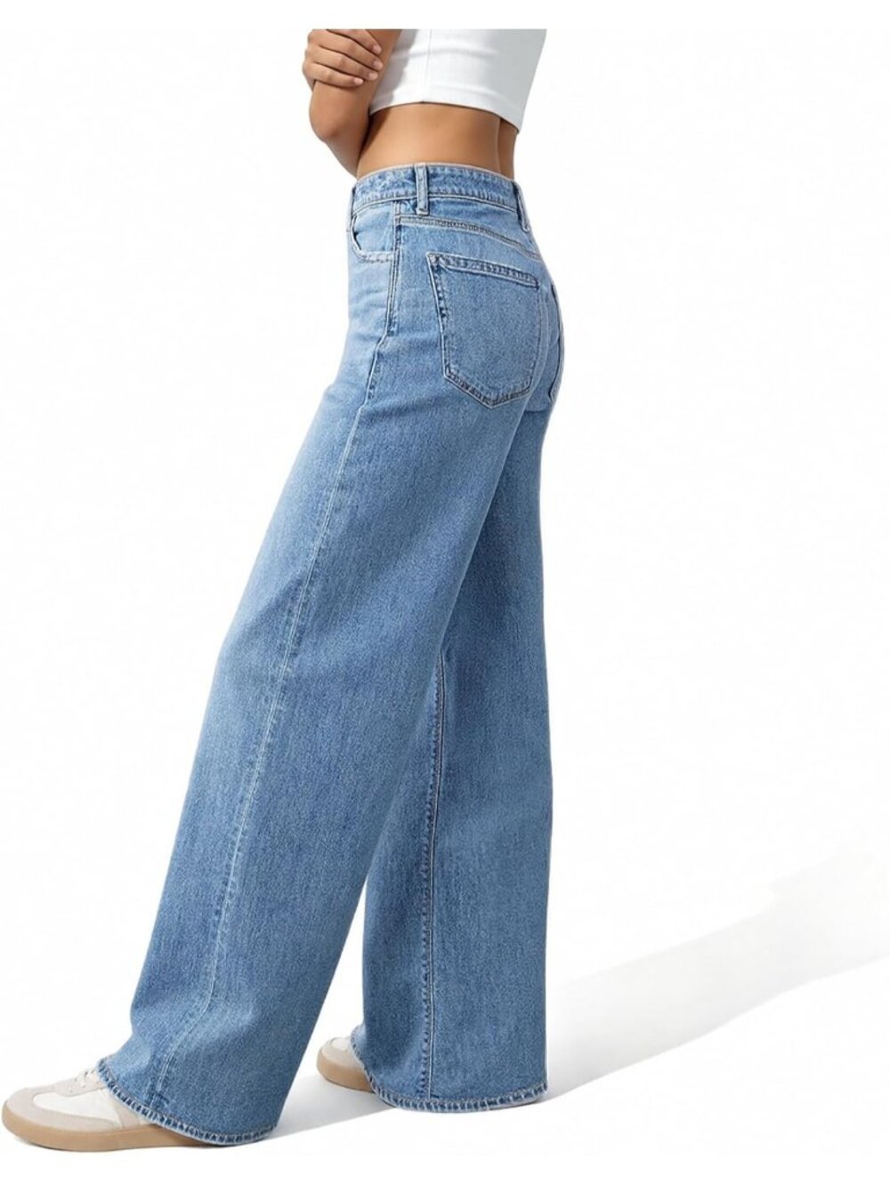 Women's Light Blue High Waisted Baggy Loose Straight Denim Pants Wide Leg Jeans - Picture 2 of 6